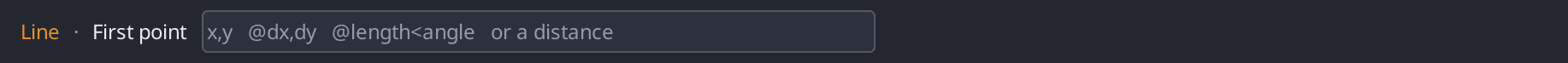 The context bar while the Line command runs, showing the prompt, the typed-point field accepting x,y or @dx,dy or @length<angle, and the Close and Undo options