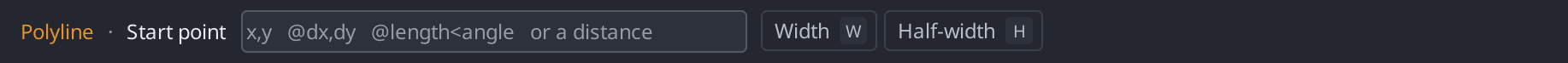 The context bar while the Polyline command runs, showing the Arc, Line, Close, Width, Half-width and Undo options