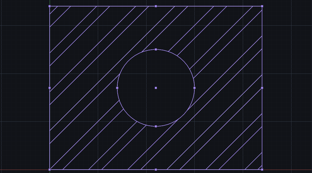 A line, a circle, an arc and a polyline each selected in violet, with their grip squares visible at ends, middles, centres, quadrants and corners
