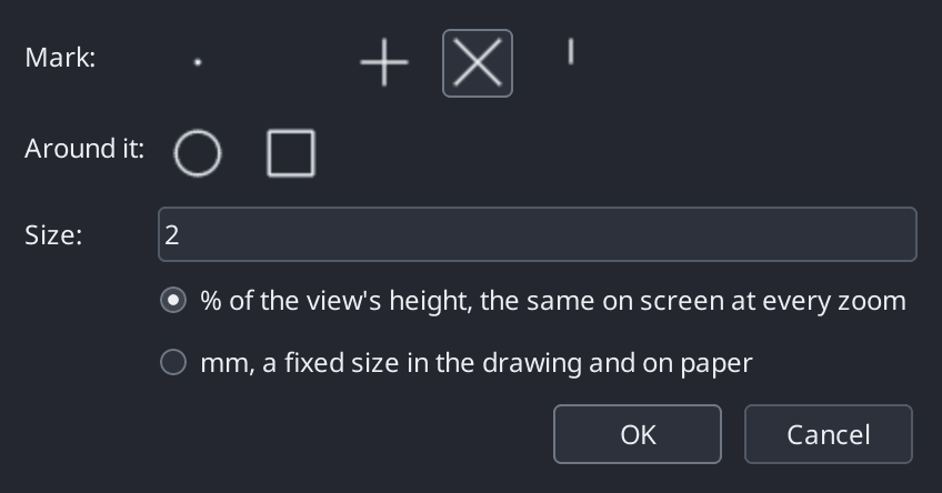 The Point Style dialog, showing the available point marks to choose from for the whole drawing