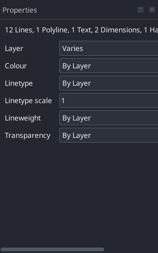 The Properties panel with an object selected, showing the selection summary, the general properties, and the Geometry group below them