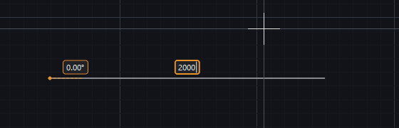 Type at the cursor enabled during the Line command: an Angle field reading 0.00° and a Length field beside the rubber-band line, with 2000 being typed into the length